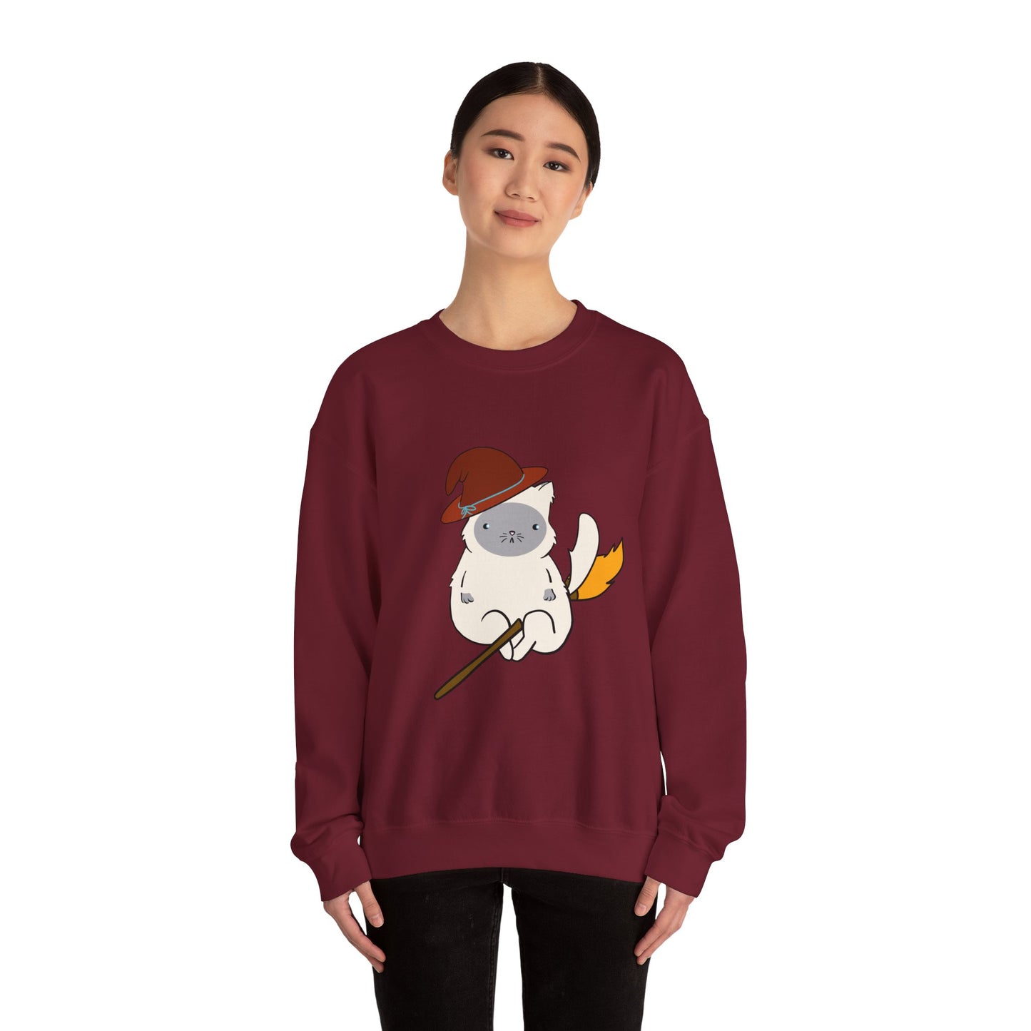 Crewneck Sweatshirt Witch on Broom Cat TikTok Viral