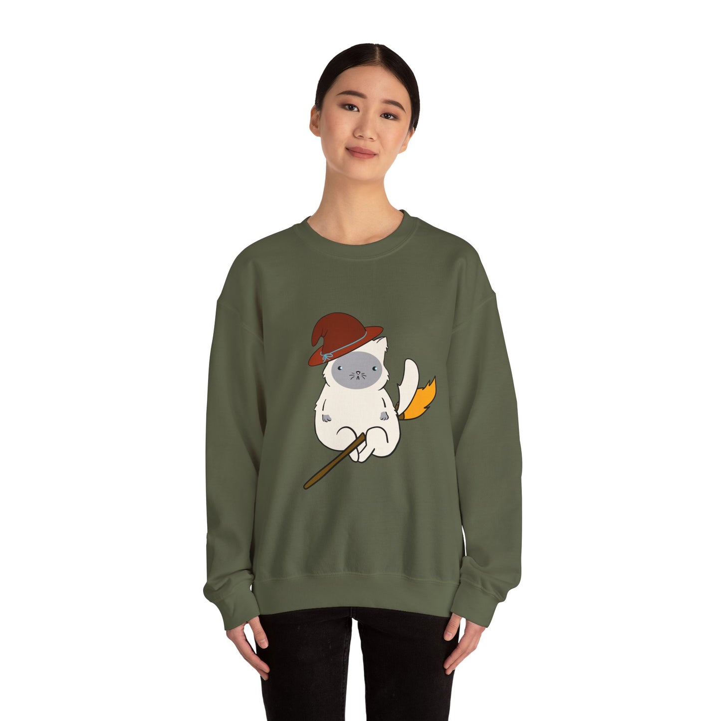 Crewneck Sweatshirt Witch on Broom Cat TikTok Viral