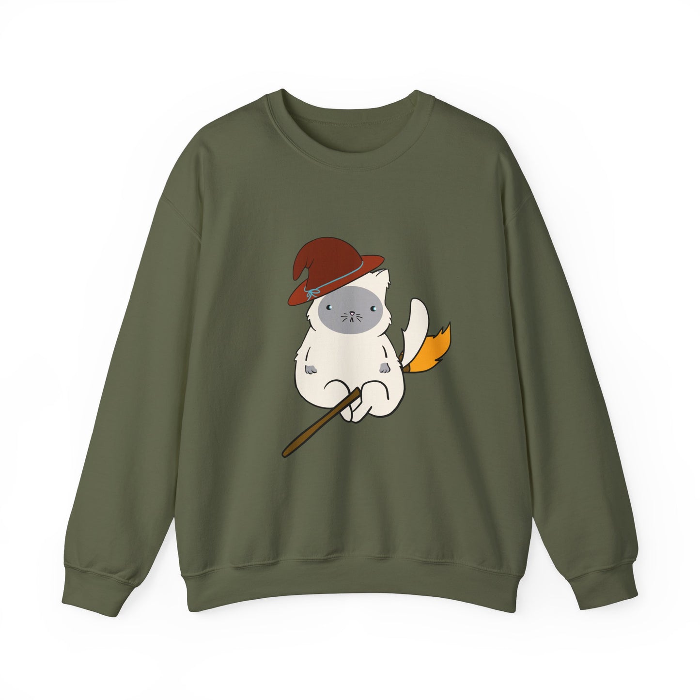 Crewneck Sweatshirt Witch on Broom Cat TikTok Viral