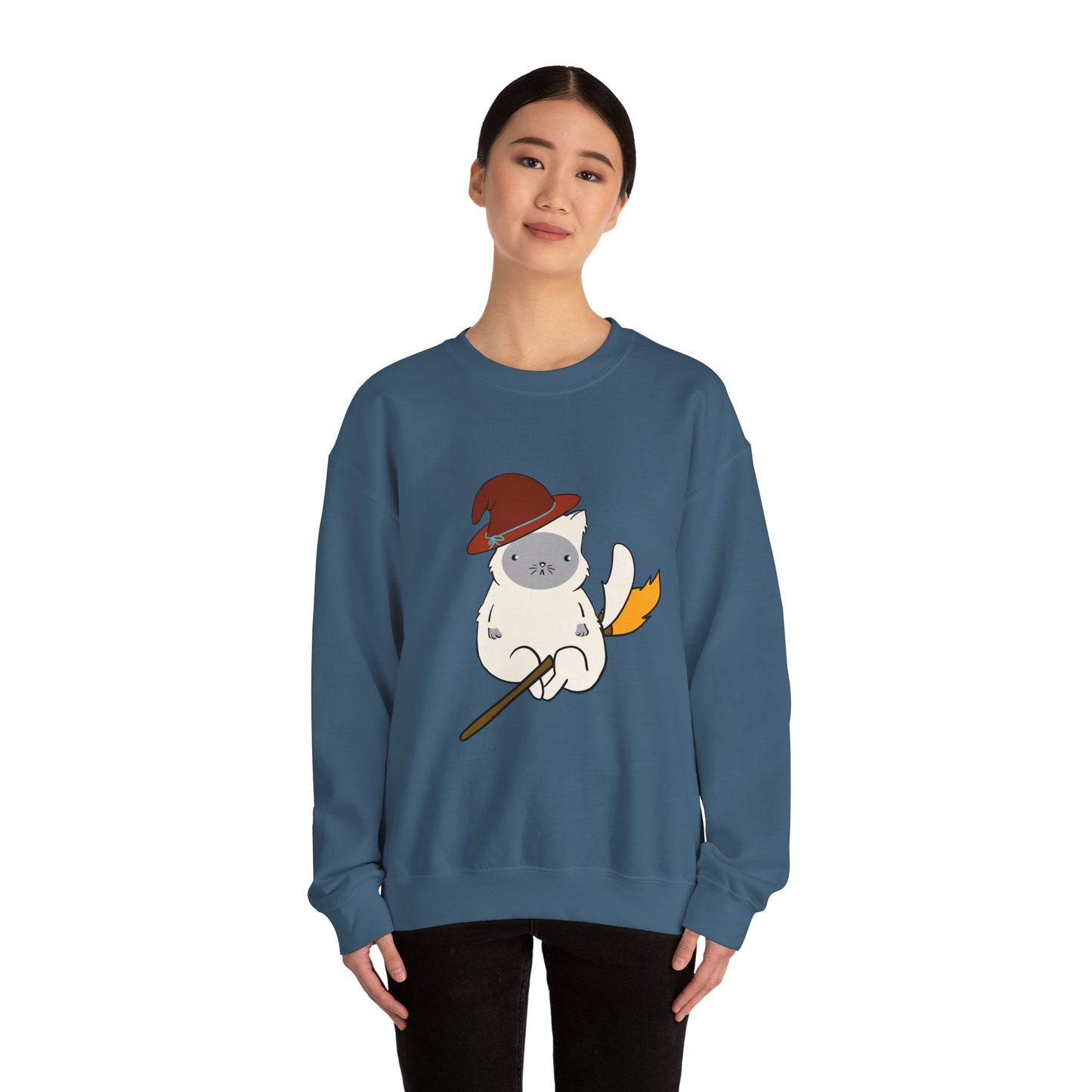 Crewneck Sweatshirt Witch on Broom Cat TikTok Viral