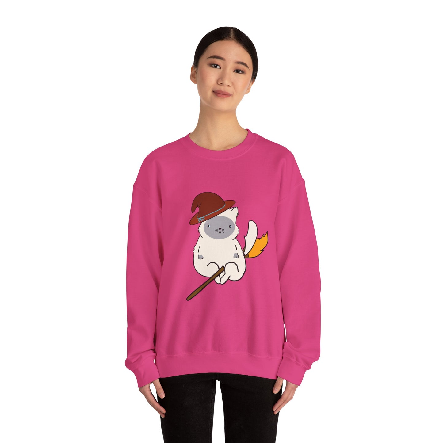 Crewneck Sweatshirt Witch on Broom Cat TikTok Viral