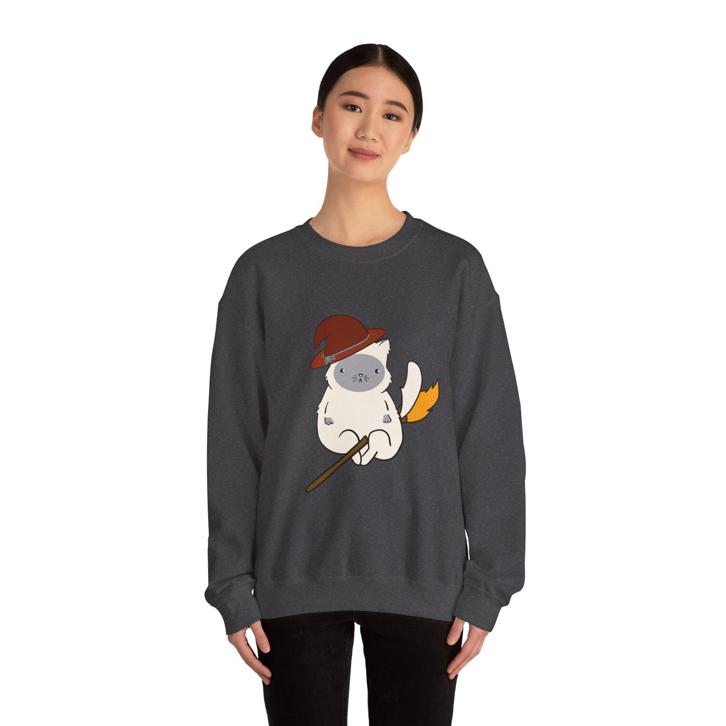 Crewneck Sweatshirt Witch on Broom Cat TikTok Viral