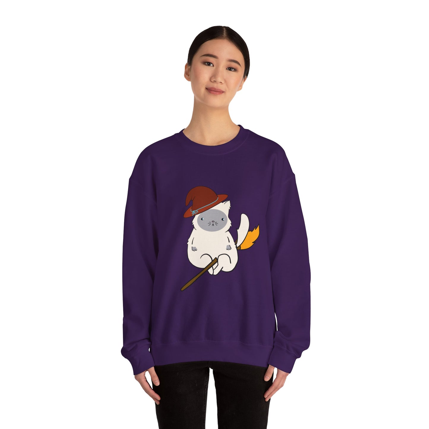 Crewneck Sweatshirt Witch on Broom Cat TikTok Viral