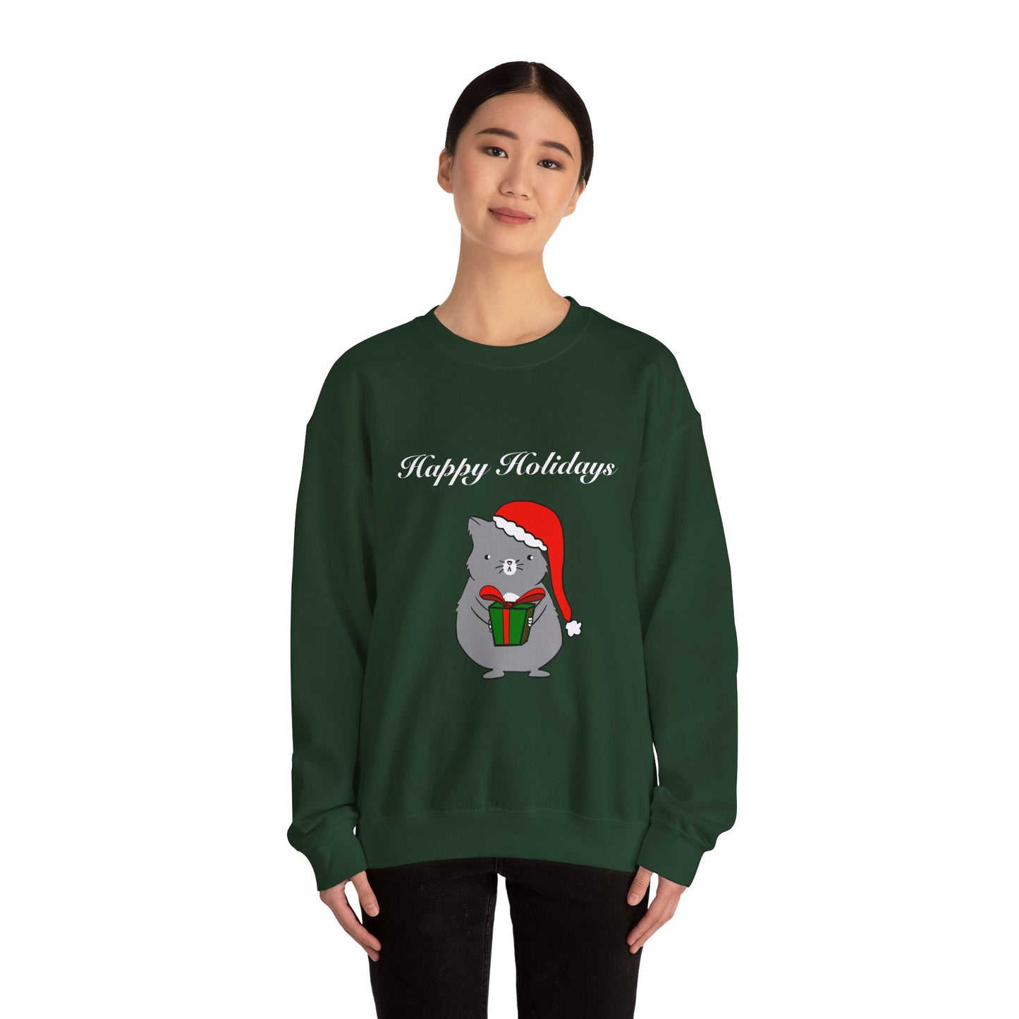 Santa Cat Crewneck Sweatshirt - Christmas Gift Happy Holidays Message