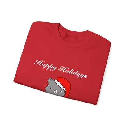 Santa Cat Crewneck Sweatshirt - Christmas Gift Happy Holidays Message