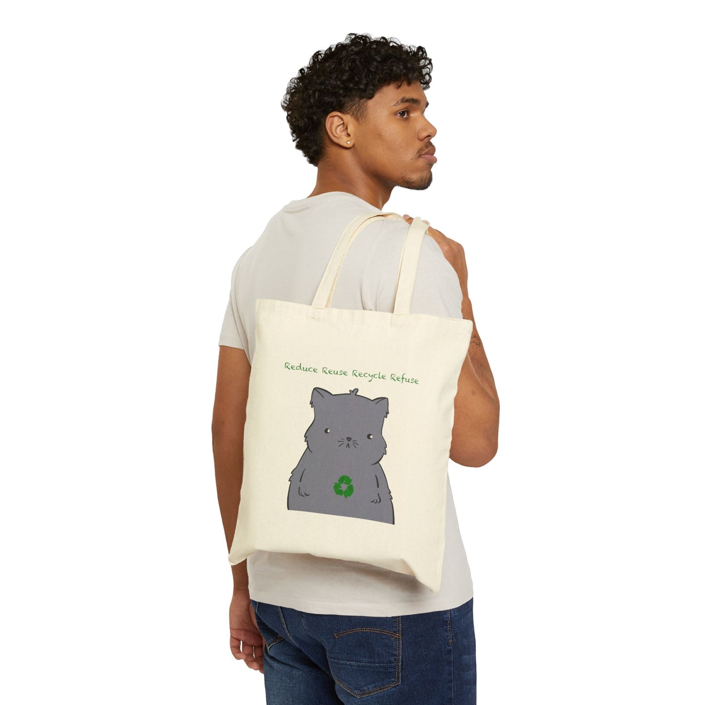 Cat Reduce Reuse Recycle Refuse Cotton Canvas Tote Bag