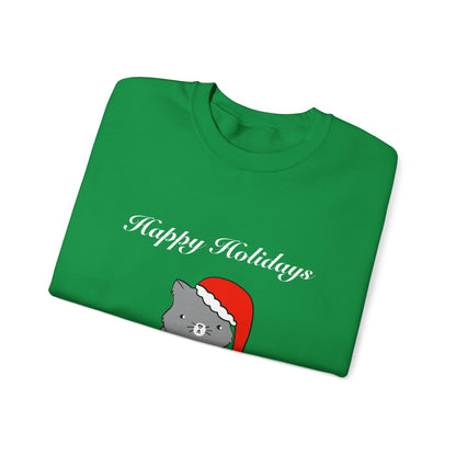 Santa Cat Crewneck Sweatshirt - Christmas Gift Happy Holidays Message