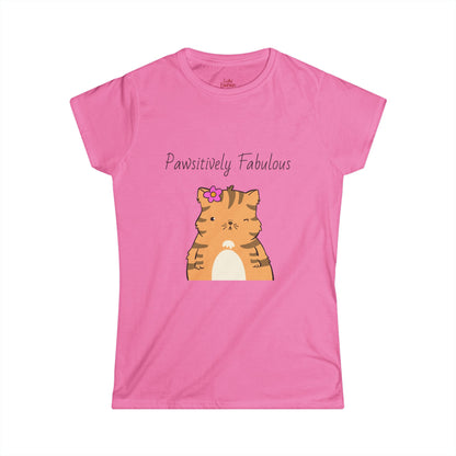 T-Shirt Women's Softstyle Cute Cat Quote for Cat Lovers Pawsitively Fabulous