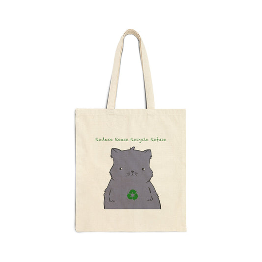 Cat Reduce Reuse Recycle Refuse Cotton Canvas Tote Bag